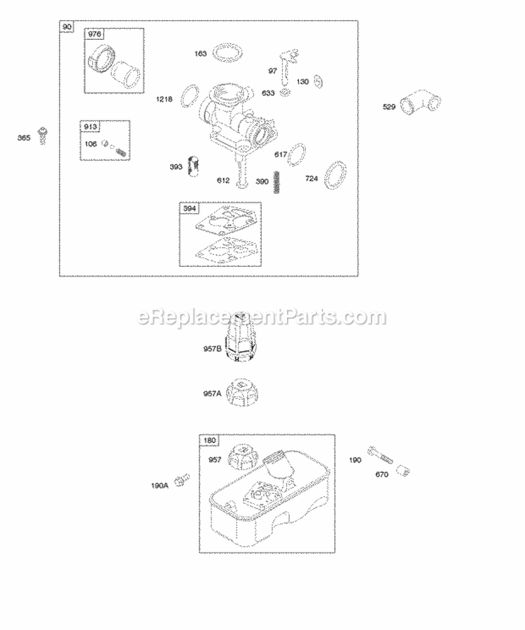 Carburetor Fuel Supply Diagram and Parts List for 09L902-0132-E1  Briggs and Stratton Engine